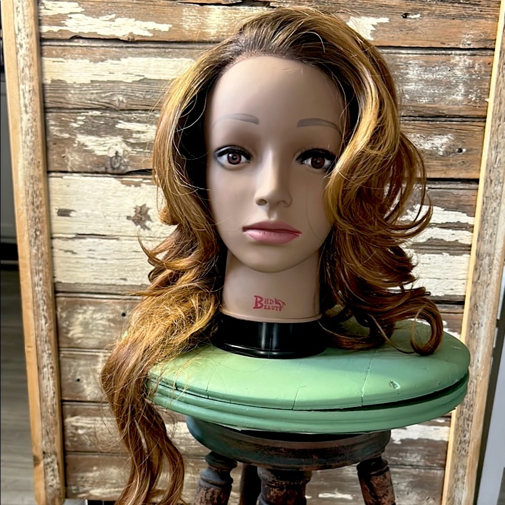 Elegant Blonde with dark root Curly Hair Wig with Natural Shine